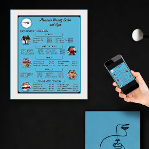 Poster Logotipo do Salão Azul Elegante Moderno & Lista de