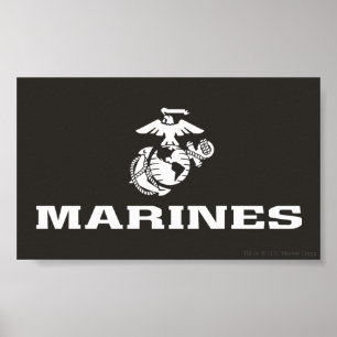 Póster Logotipo do USMC empilhado - branco