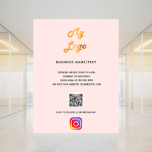 Poster Logotipo empresarial código qr instagram rosa bege