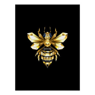 Póster Logotipo Faux Gold Foil Polygonal da Abelha em Pre
