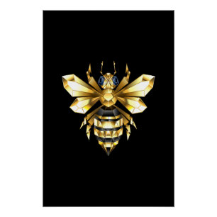 Póster Logotipo Faux Gold Foil Polygonal da Abelha em Pre