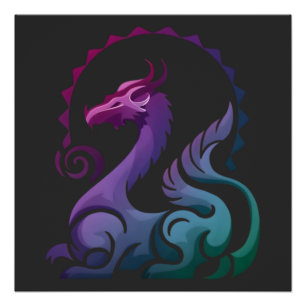 Póster Logotipo Gradiente do Dragão Roxo abstrato Na moda