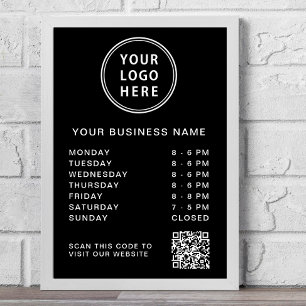 Poster Logotipo Horário Comercial Código QR Preto