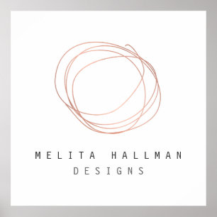 Póster Logotipo mínimo do Scribble do desenhista no ouro