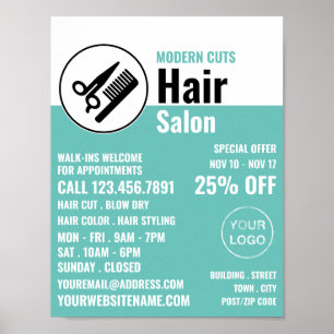 Poster Logotipo moderno, lista de cabelo, anúncio sobre s