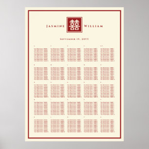 Póster Logotipo Quadrado Dupla Felicidade Casamento Chinê