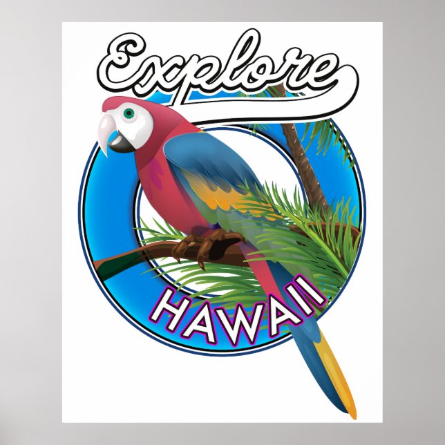 Poster Logotipo retrô Explorar o Havaí (Frente)
