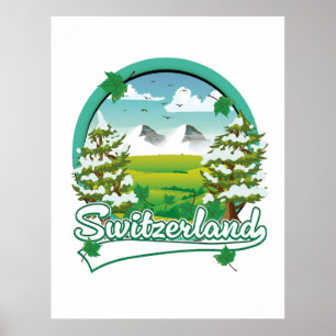 Poster logotipo viagem retrô da suiça