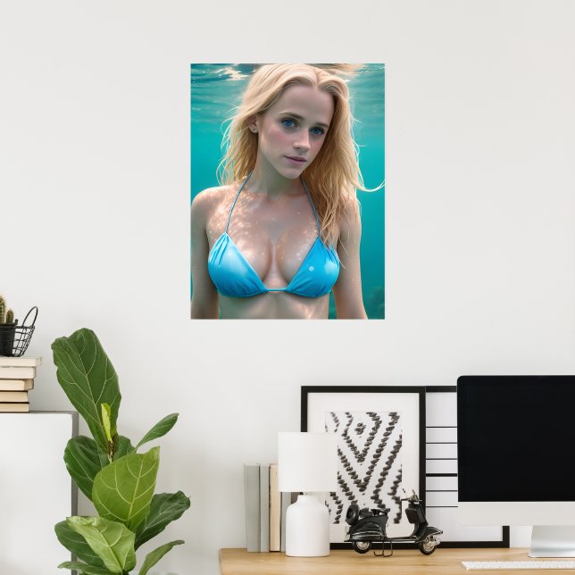 Poster Loira em uma foto submarina de Bikini (Escritório em casa)