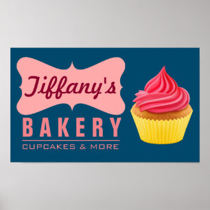 Poster Loja de Bolo Elegante Retro Fofa Padaria Cupcake R