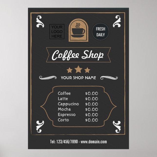 Poster Loja de Café Retro adicionar logotipo Menu (Frente)