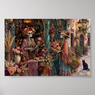 Poster Loja de Flores Esqueleto Gótico Florista Whimsigot