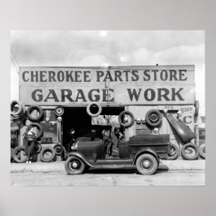 Póster Loja de Peças Cherokee, 1936. Foto Antiga