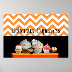 POSTER LOJA DE SOBREMESA DELICIOSA CUPCAKE LARANJA BRANCO