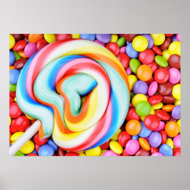 Poster Lollipop Striped E Smarties Multicoloridos (Frente)