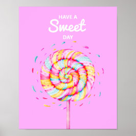 Poster Lollipop Sweet Candy Illustration Pink