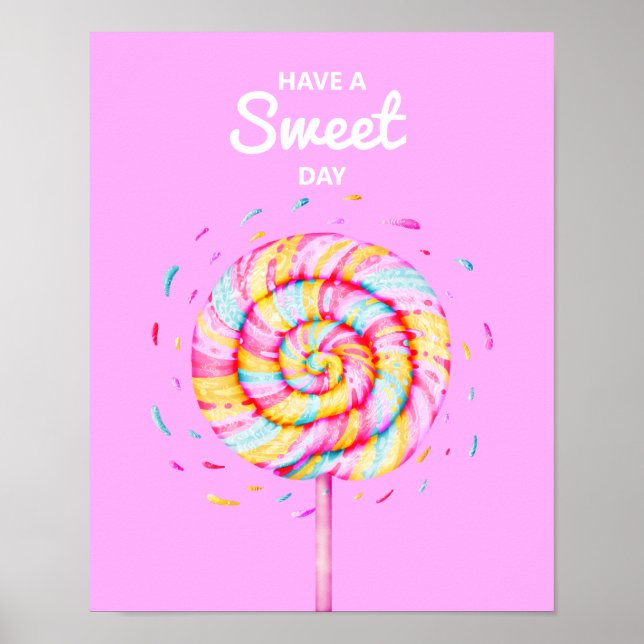 Poster Lollipop Sweet Candy Illustration Pink (Frente)