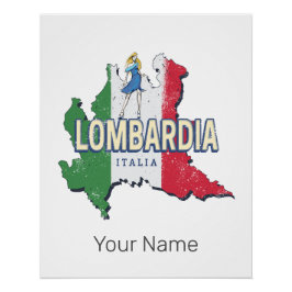 Póster Lombardia Itália Retro Região Mapa Vintage Souveni