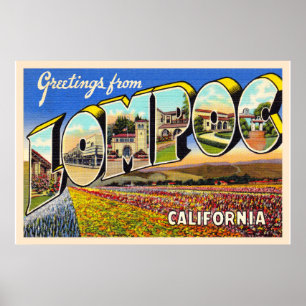 Poster Lompoc California CA Vintage - Letra grande postal