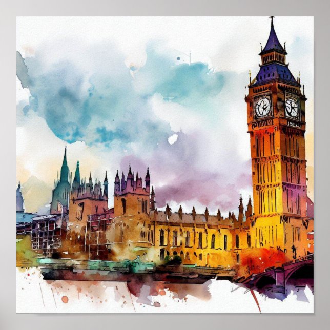 Poster London-Big Ben-(A), Watercolor (Frente)