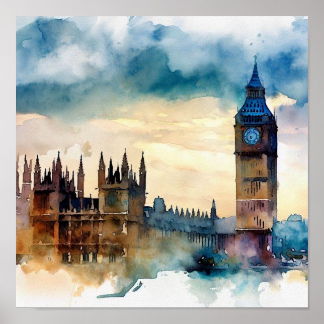 Poster London-Big Ben-(B), Watercolor (Frente)