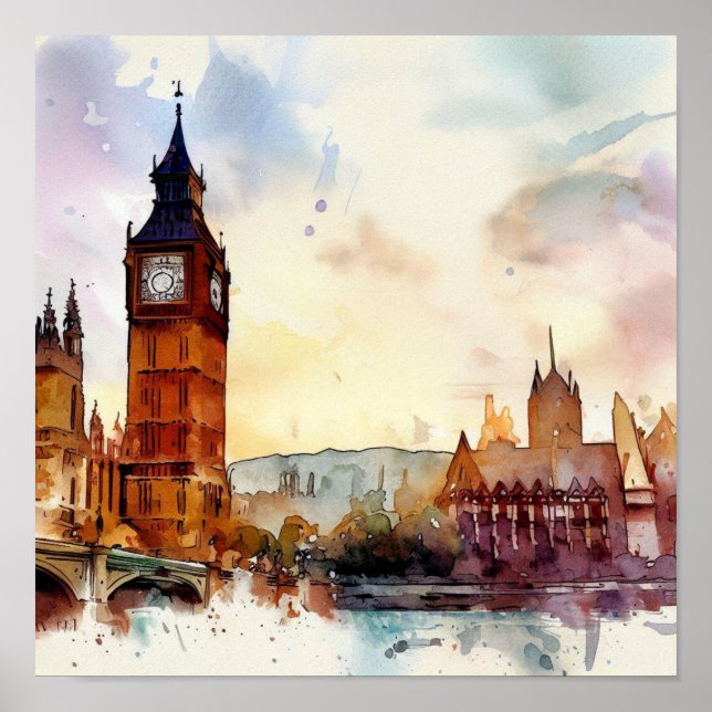 Poster London-Big Ben-(C), Watercolor (Frente)