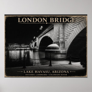 Poster London Bridge Preto e Branco Noturno