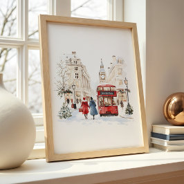 Poster London Christmas Watercolor Cityscape