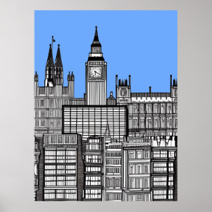 Poster London Cityscape Black and White