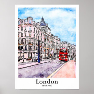 Poster London England Art Viagem Watercolor Hand Drawn