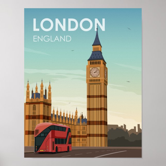 Poster London England Big Ben Viagens vintage (Frente)