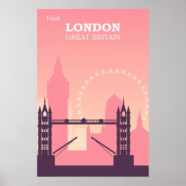Poster London England Pink Viagens vintage (Frente)