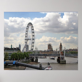 Póster London England Skyline, Big Ben, London Eye, Thame