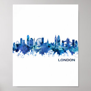 Poster London England Skyline Blue