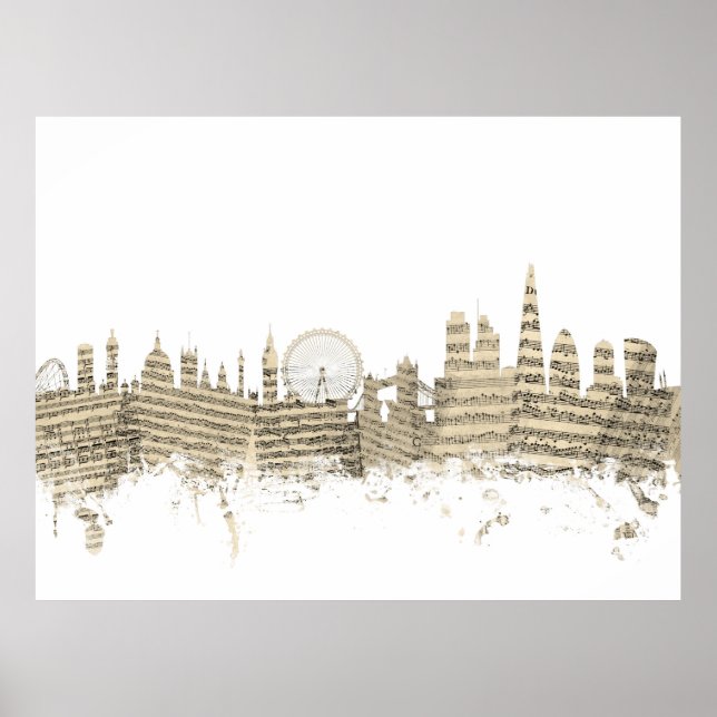 Póster London England Skyline Sheet Music Cityscape (Frente)