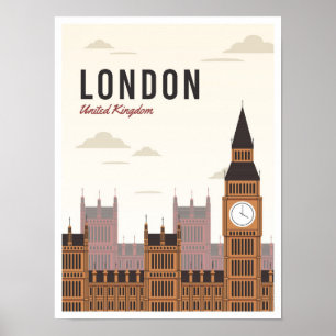 Poster London England UK Art Viagens vintage Ilustração