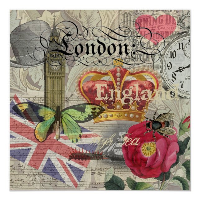 Póster London England Viagem Vintage Europe Art (Frente)