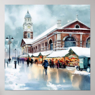 Poster London-Greenwich Market in the Snow (B),Watercolor