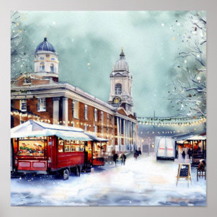 Poster London-Greenwich Market in the Snow (C),Watercolor
