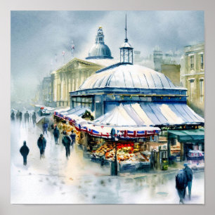 Poster London-Greenwich Market in the Snow (D),Watercolor