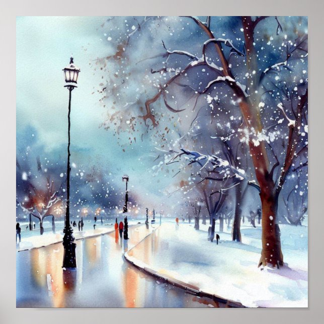 Poster London-Hyde Park no inverno (A), Watercolor (Frente)