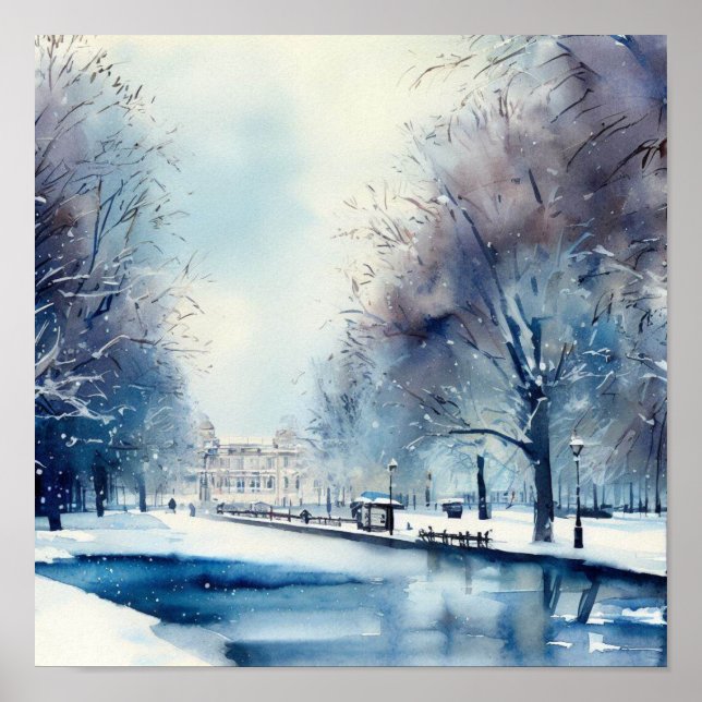 Poster London-Hyde Park no inverno (B), Watercolor (Frente)