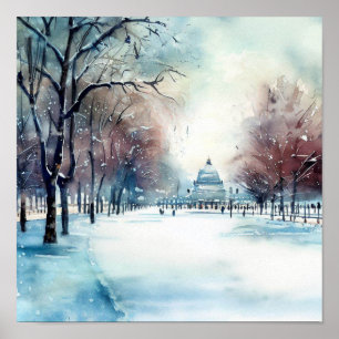 Poster London-Hyde Park no inverno (C), Watercolor