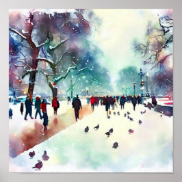 Poster London-Hyde Park no inverno (D), Watercolor
