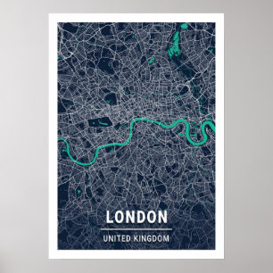 Poster London - Reino Unido Blue Dark City Map