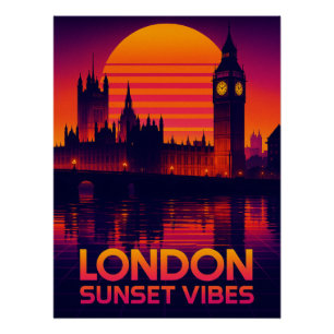 Póster London Sunset Vibes Retro Viagem