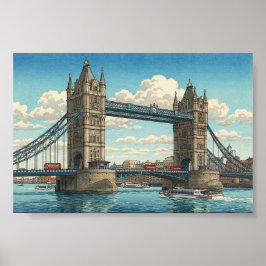 Poster London Tower Bridge Japanese Woodblock Print