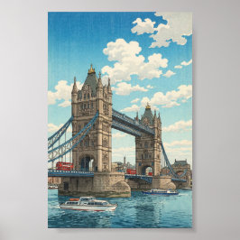 Poster London Tower Bridge Japanese Woodblock Print