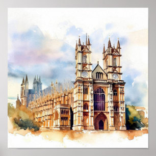 Poster London-Westminster Abbey (C), Watercolor