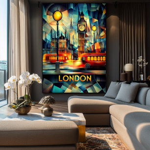 Poster Londres Cubist Night - Modern Geométrico Cityscape